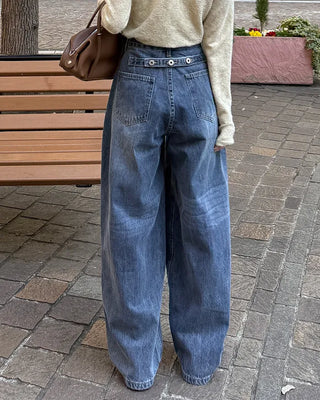 Wide vintage wash denim pants