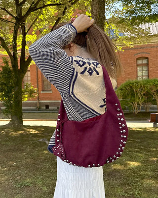 Studded suede shoulder bag