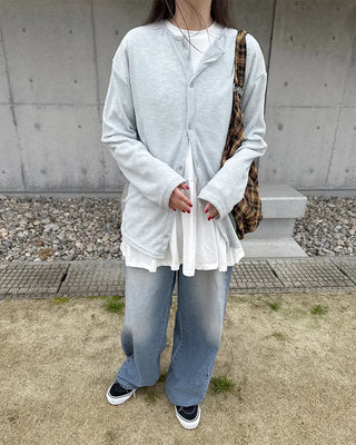 Round neck ribbed cardigan