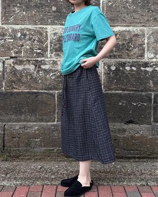 Checkered midi skirt with waist string