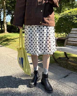 Polka Dot Frill Midi Skirt