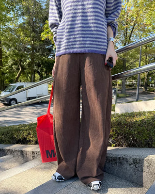 Corduroy ribbed elastic waist pants