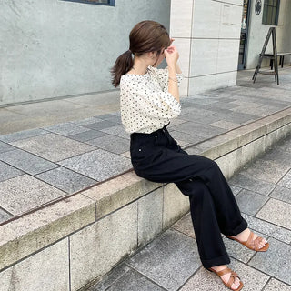 Slit Black Cotton Pants