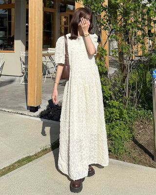 Flower Pattern Puff Long Dress