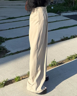 Belted high-waisted wide-leg slacks