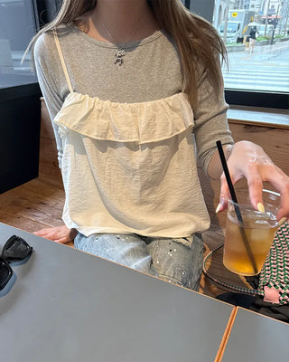 Bateau neck cropped sleeve shirt
