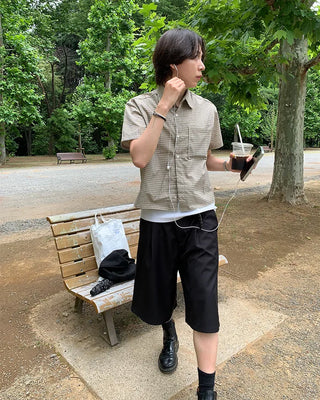 Checked crop-fit short-sleeve shirt