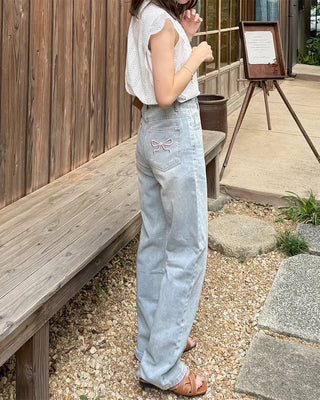 Pocket ribbon detail denim pants