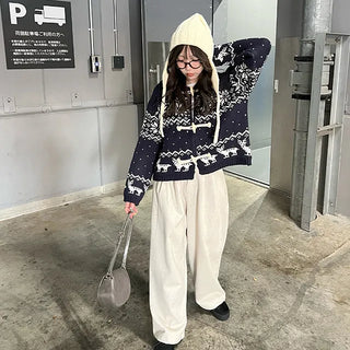 Nordic pattern duffel cardigan