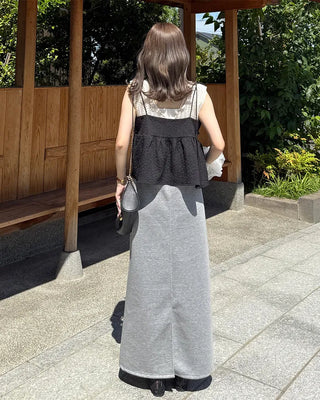 Simple elastic waist sweat maxi skirt