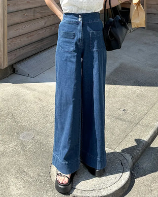 Pocket Two-Button Wide Denim Pants