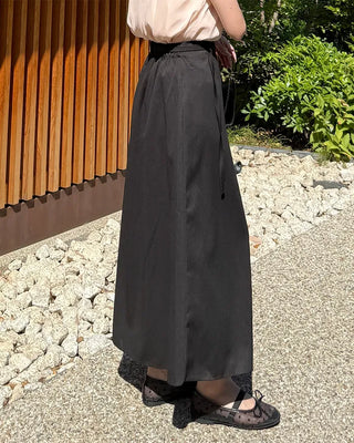Belted A-line simple long skirt