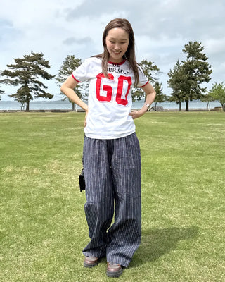 Loose-fit striped banding pants