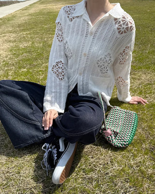 Lace-point color cardigan