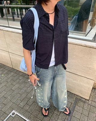 Star print balloon denim pants