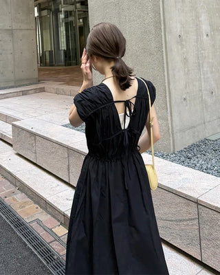 V-neck shirred long dress