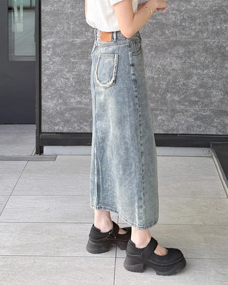 Fringe detail denim skirt