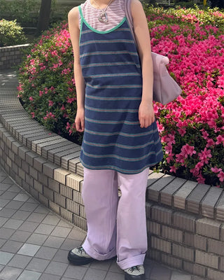 Two-tone striped mini camisole dress