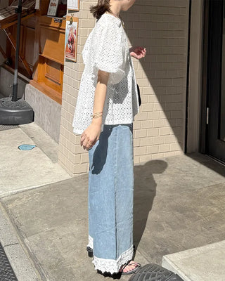 Balloon puff punching blouse
