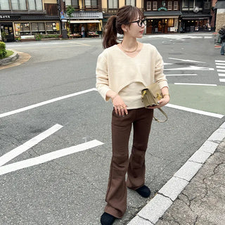 Elastic waist bootcut pants