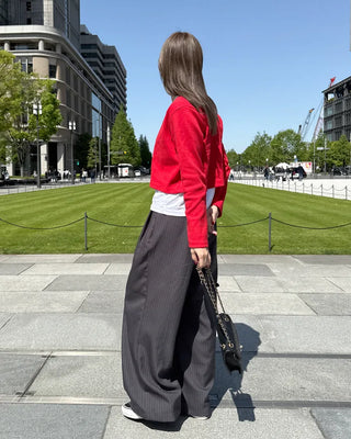 Pintuck striped wide slacks