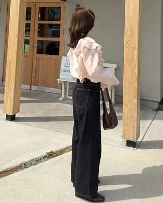 Ruffled V-neck blouse