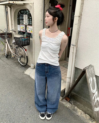 Washed denim wide-leg pants