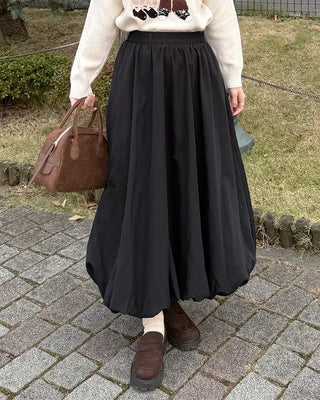 Balloon long elastic waist skirt