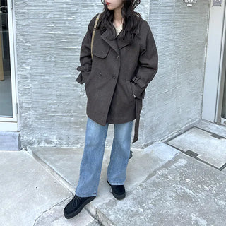 Belted trench short coat