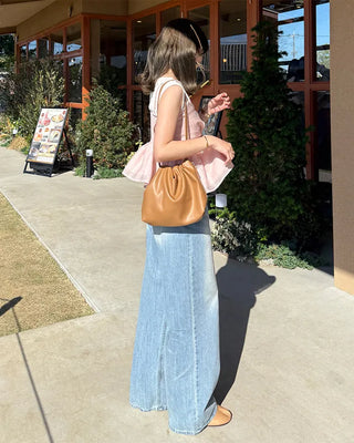 Washed wide denim pants