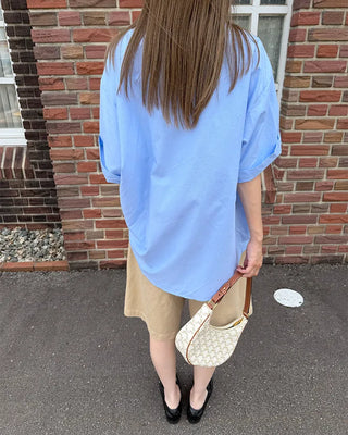 (Unisex) Oxford Overfit Half Sleeve Shirt