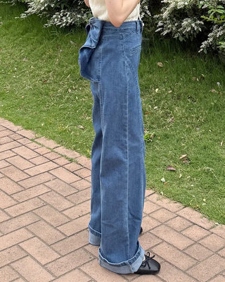 Back ribbon frill denim pants