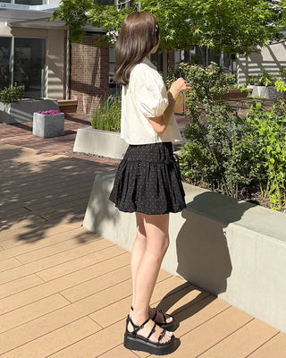 Ribbon Point Dot Pattern Balloon Fit Mini Skirt