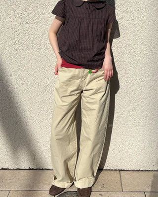 Frilled Shirring Check Blouse