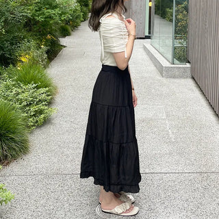 Ribbon open shoulder T-shirt