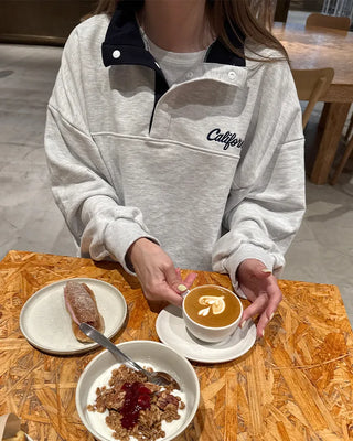 High-neck half-button sweatshirt