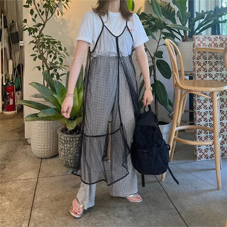 See-through layered long camisole dress