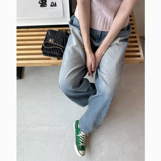 Side pintuck wide denim pants