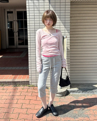 V-neck sheer long-sleeve knit