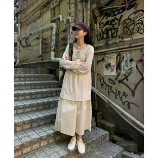 Cotton A-line shirred long skirt