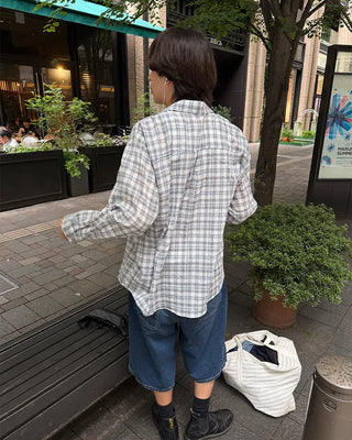 Gingham check point long-sleeved shirt