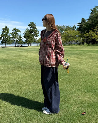 (Unisex) 2-Way Check Hooded Windbreaker