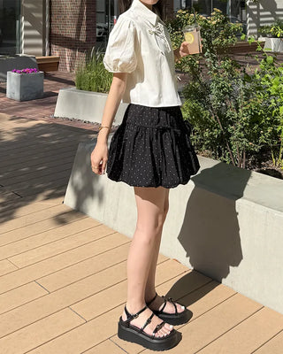 Ribbon Point Dot Pattern Balloon Fit Mini Skirt