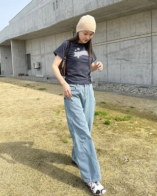 Slit patch pocket denim pants