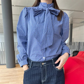 High-neck tie blouse