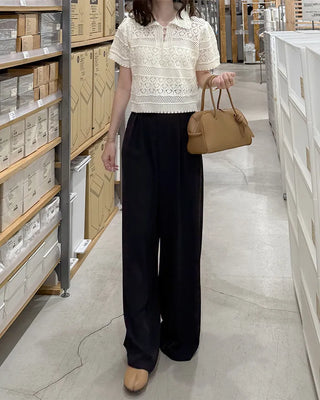 Wide pintuck belted slacks