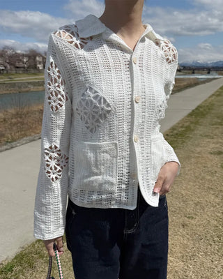 Lace-point color cardigan