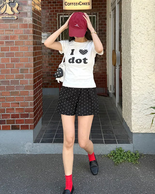 LOVE Dot Semi-Crop Short-Sleeve T-Shirt