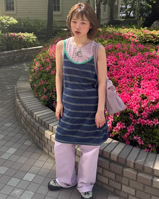 Two-tone striped mini camisole dress