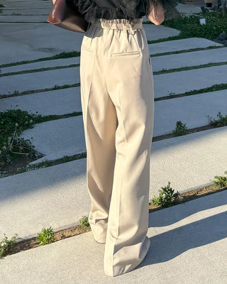 Belted high-waisted wide-leg slacks